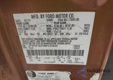 2011 Ford F-150 Xlt z USA, uszkodzony, nr VIN 1FTFW1EF7BFC33434